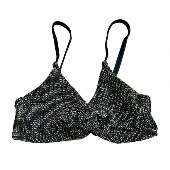 SALE‼️Good American Always Fits Black Metallic Bikini Top Sz 0 Sculpt Twist - Picture 3 of 7